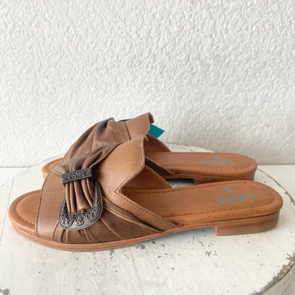 Lane Boots Womens Western Sandals 7.5 Brown Casual Cowgirl Slip on Buckle Flats - Picture 4 of 10